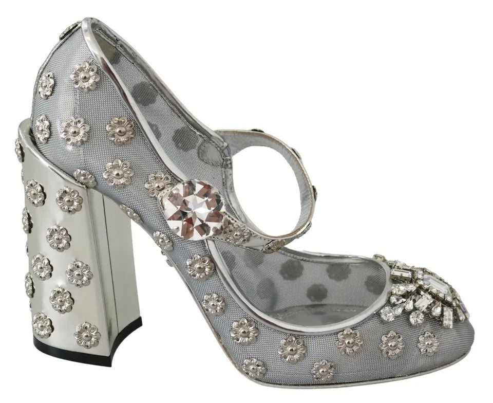 Escarpins Mary Janes à talons et clous en cristal argenté Dolce & Gabbana
