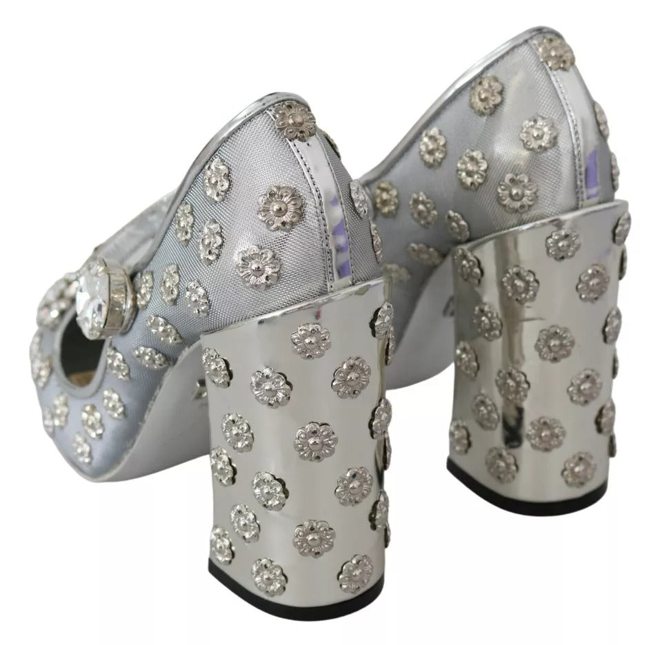 Escarpins Mary Janes à talons et clous en cristal argenté Dolce & Gabbana