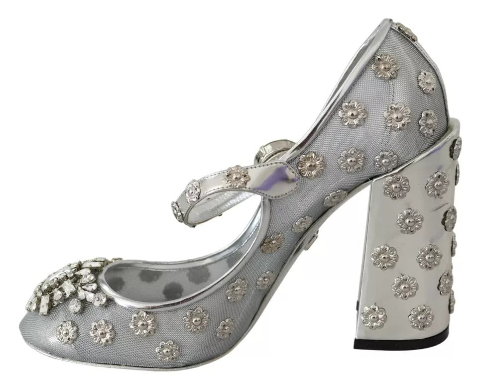 Escarpins Mary Janes à talons et clous en cristal argenté Dolce & Gabbana