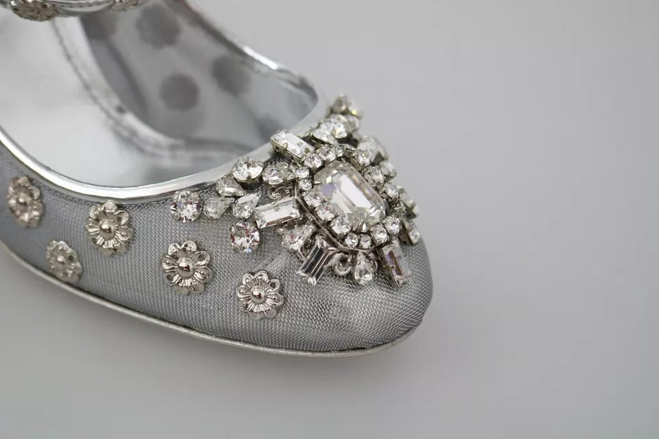 Escarpins Mary Janes à talons et clous en cristal argenté Dolce & Gabbana