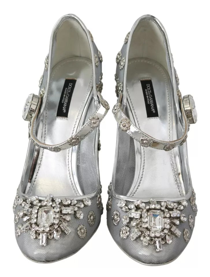 Escarpins Mary Janes à talons et clous en cristal argenté Dolce & Gabbana