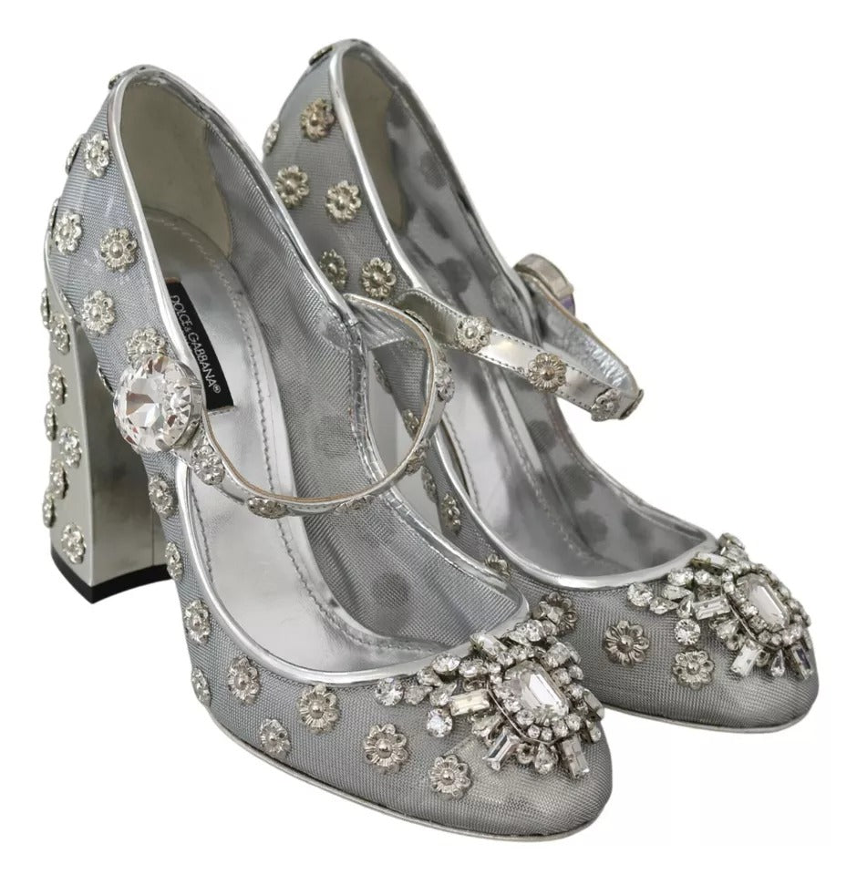 Escarpins Mary Janes à talons et clous en cristal argenté Dolce & Gabbana
