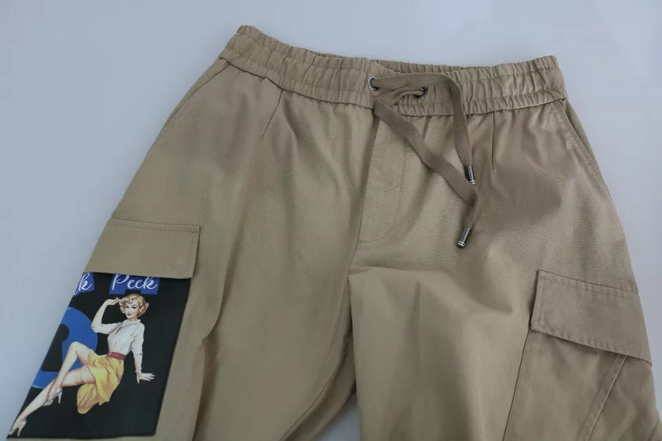 Dolce & Gabbana Beige Pin Up Print Cargo Pants by Dolce & Gabbana