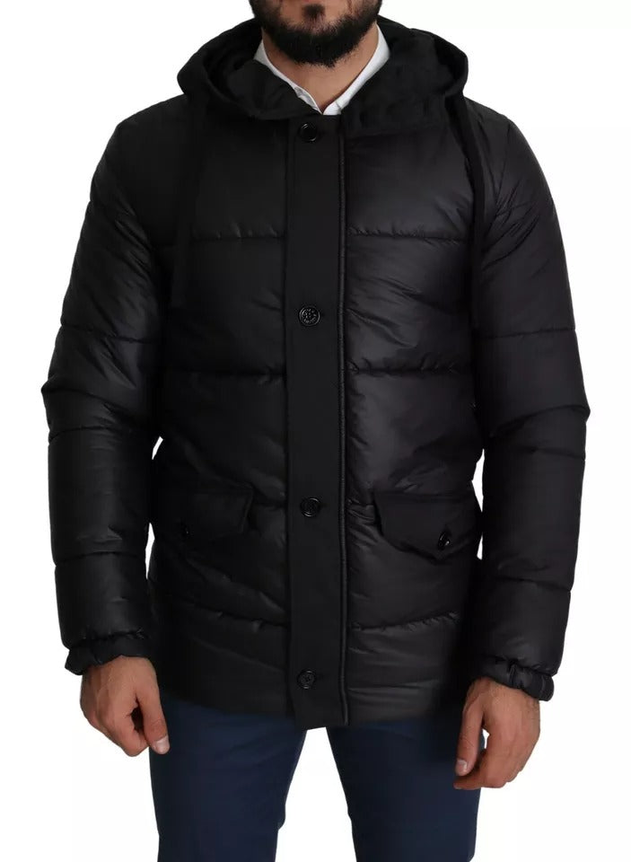 Dolce & Gabbana Black Hooded Polyester Men Coat Puffer Jacket by Dolce & Gabbana