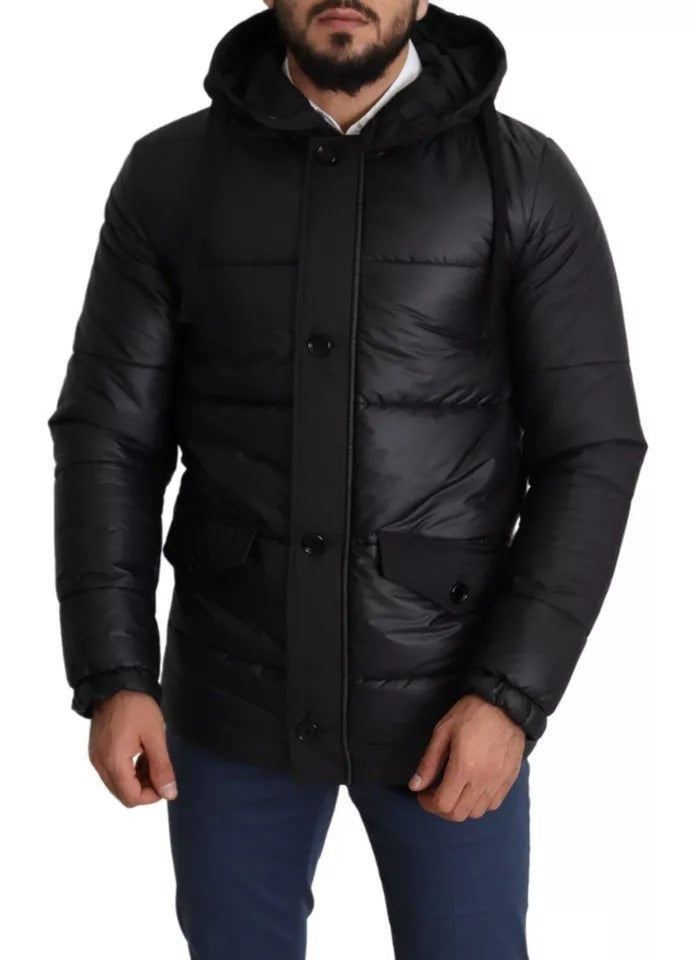 Dolce & Gabbana Black Hooded Polyester Men Coat Puffer Jacket by Dolce & Gabbana