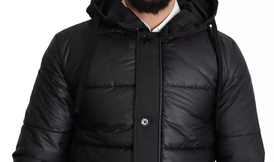 Dolce & Gabbana Black Hooded Polyester Men Coat Puffer Jacket by Dolce & Gabbana