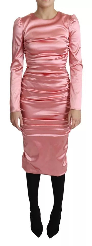 Dolce & Gabbana Pink Long Sleeves Bodycon Sheath Midi Dress by Dolce & Gabbana