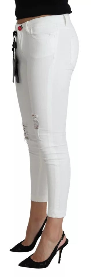 Dolce & Gabbana White Cotton Distressed Pretty Fit Denim Jeans by Dolce & Gabbana