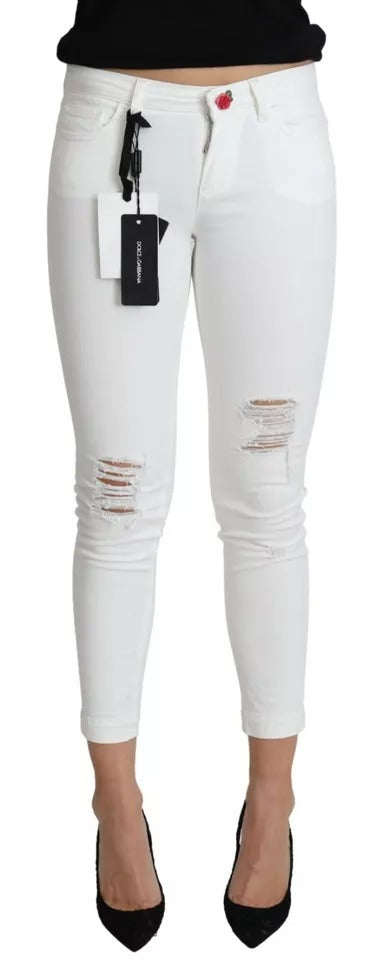 Dolce & Gabbana White Cotton Distressed Pretty Fit Denim Jeans by Dolce & Gabbana