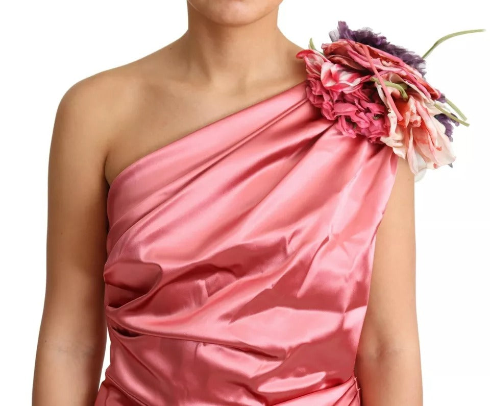 Dolce & Gabbana Pink Draped Midi Flower Applique Dress by Dolce & Gabbana