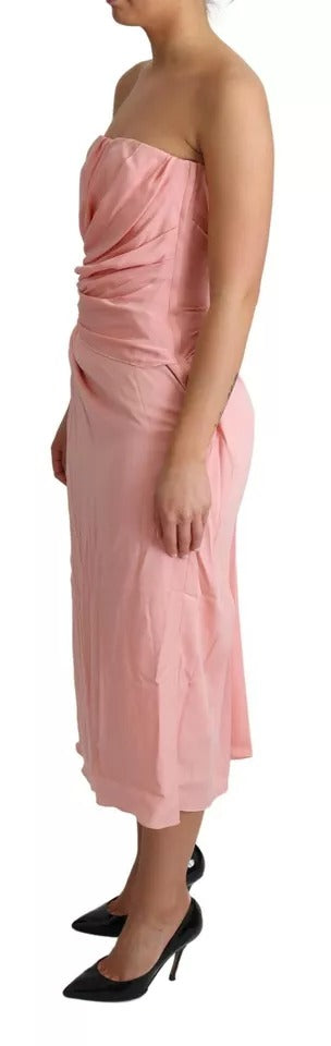 Dolce & Gabbana Pink Silk Stretch Strapless Sheath Midi Dress by Dolce & Gabbana