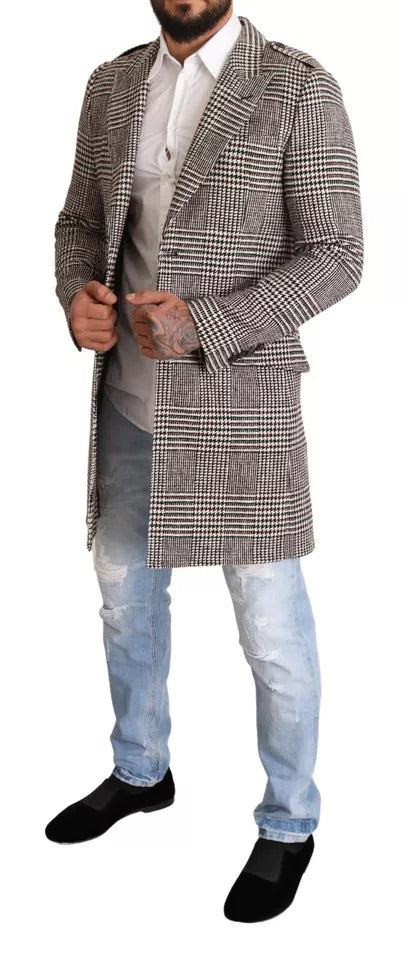 Dolce & Gabbana Gray Check Plaid Long Trench Coat Jacket by Dolce & Gabbana