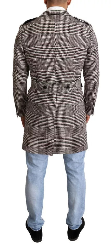 Dolce & Gabbana Gray Check Plaid Long Trench Coat Jacket by Dolce & Gabbana