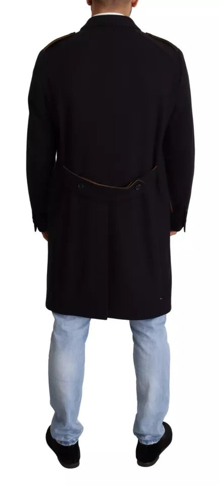 Dolce & Gabbana Blue Trench Coat Long Wool Stretch Jacket by Dolce & Gabbana