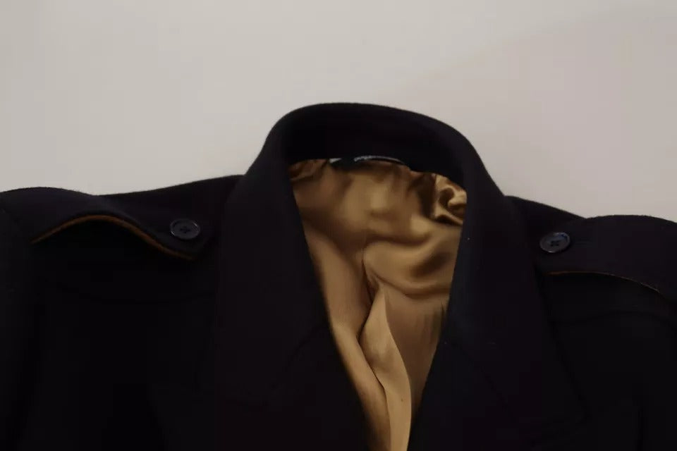 Dolce & Gabbana Blue Trench Coat Long Wool Stretch Jacket by Dolce & Gabbana