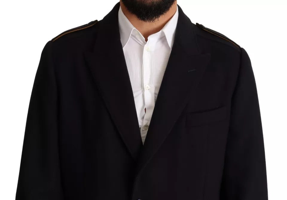 Dolce & Gabbana Blue Trench Coat Long Wool Stretch Jacket by Dolce & Gabbana