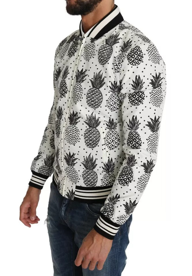 Dolce & Gabbana White Black Pineapple Bomber Coat Jacket by Dolce & Gabbana