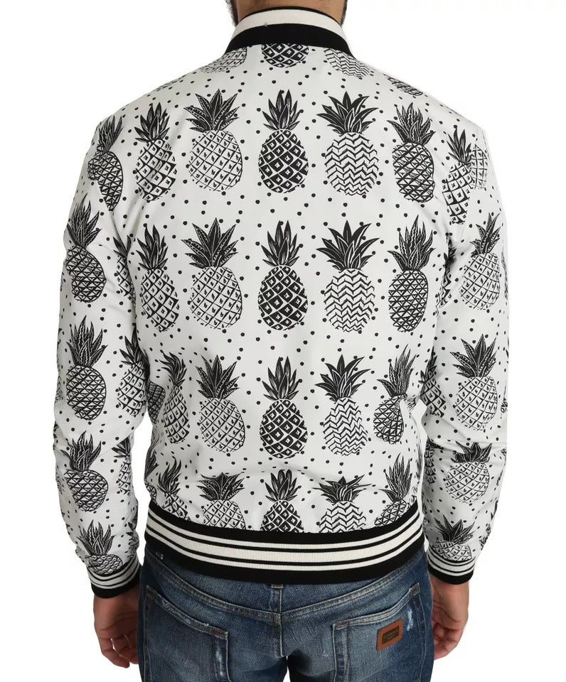 Dolce & Gabbana White Black Pineapple Bomber Coat Jacket by Dolce & Gabbana