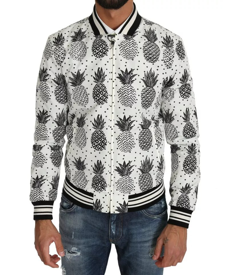 Dolce & Gabbana White Black Pineapple Bomber Coat Jacket by Dolce & Gabbana