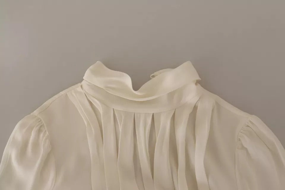 Dolce & Gabbana Off White Silk Long Sleeve Turtle Neck Top by Dolce & Gabbana