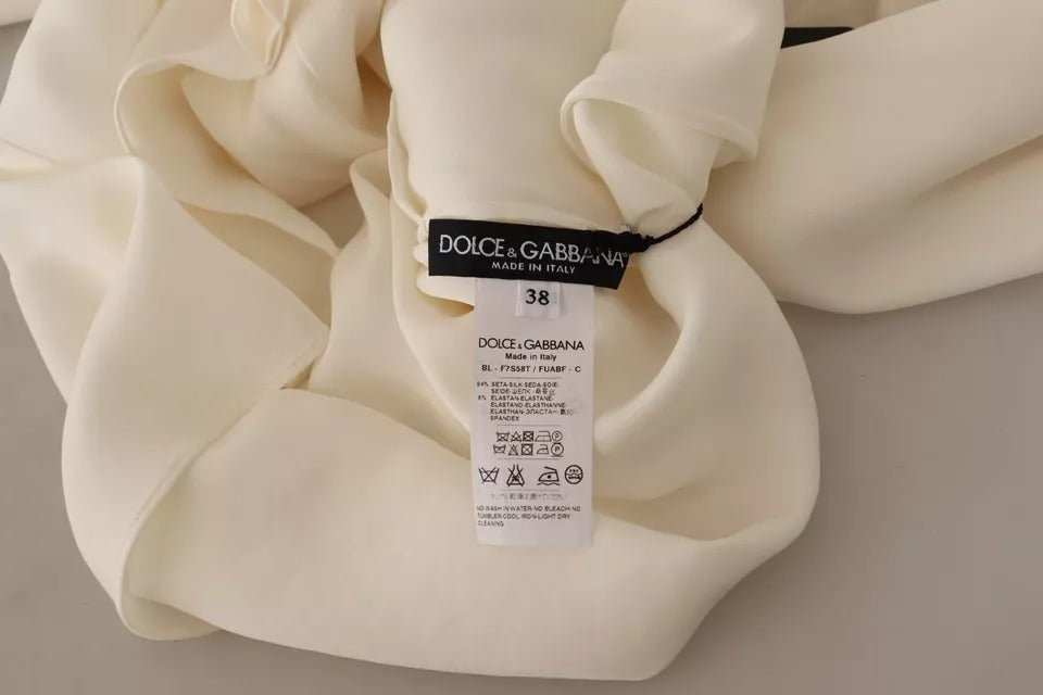 Dolce & Gabbana Off White Silk Long Sleeve Turtle Neck Top by Dolce & Gabbana
