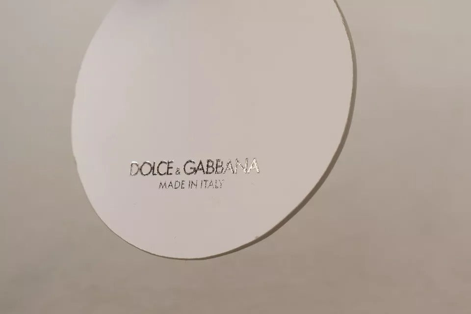 Porte-clés Dolce & Gabbana en cuir blanc imprimé métal argenté