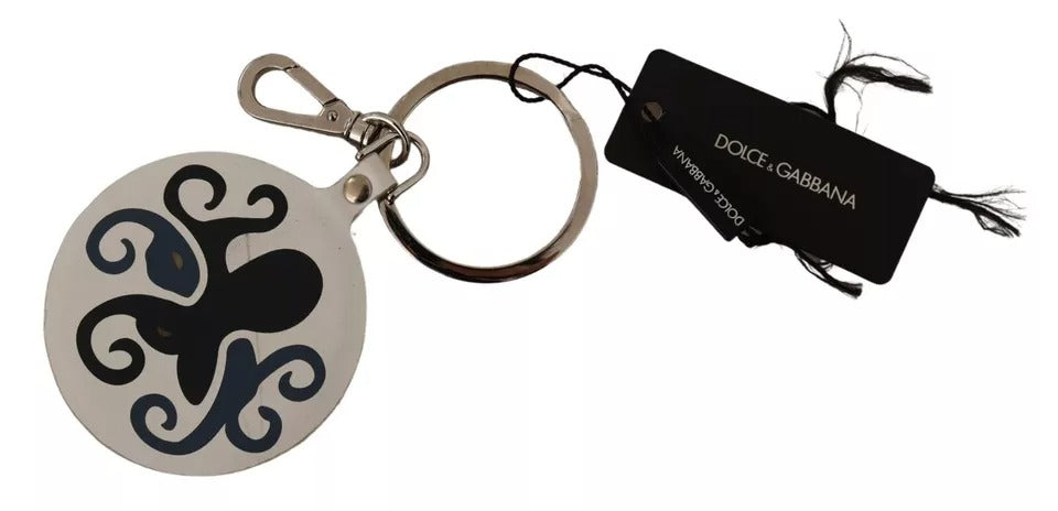 Porte-clés Dolce & Gabbana en cuir blanc imprimé métal argenté