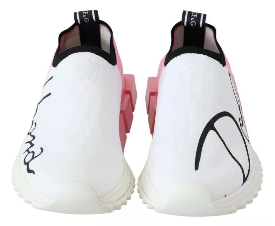 Dolce & Gabbana Pink White Logo Sorrento Sneakers Shoes by Dolce & Gabbana
