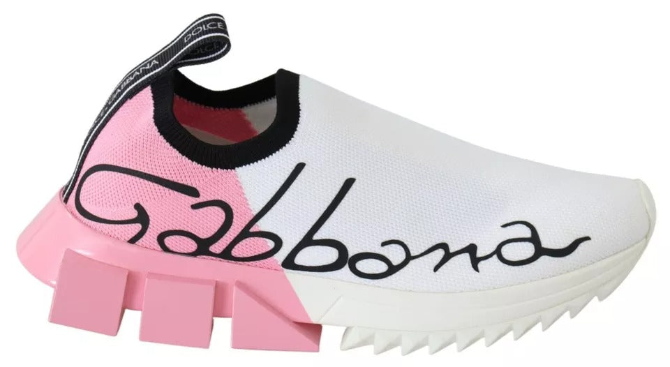 Dolce & Gabbana Pink White Logo Sorrento Sneakers Shoes by Dolce & Gabbana