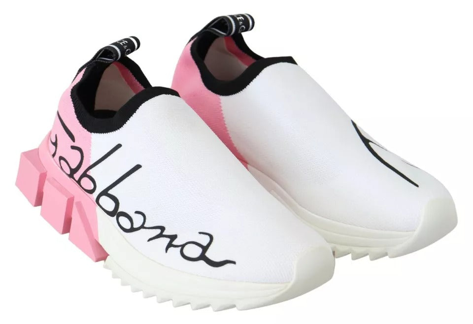 Dolce & Gabbana Pink White Logo Sorrento Sneakers Shoes by Dolce & Gabbana