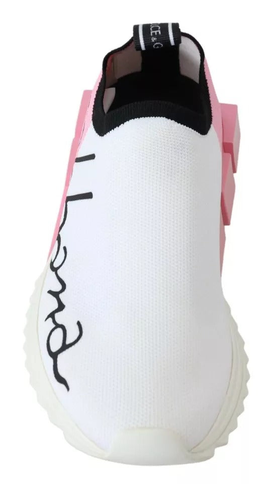 Dolce & Gabbana Pink White Logo Sorrento Sneakers Shoes by Dolce & Gabbana