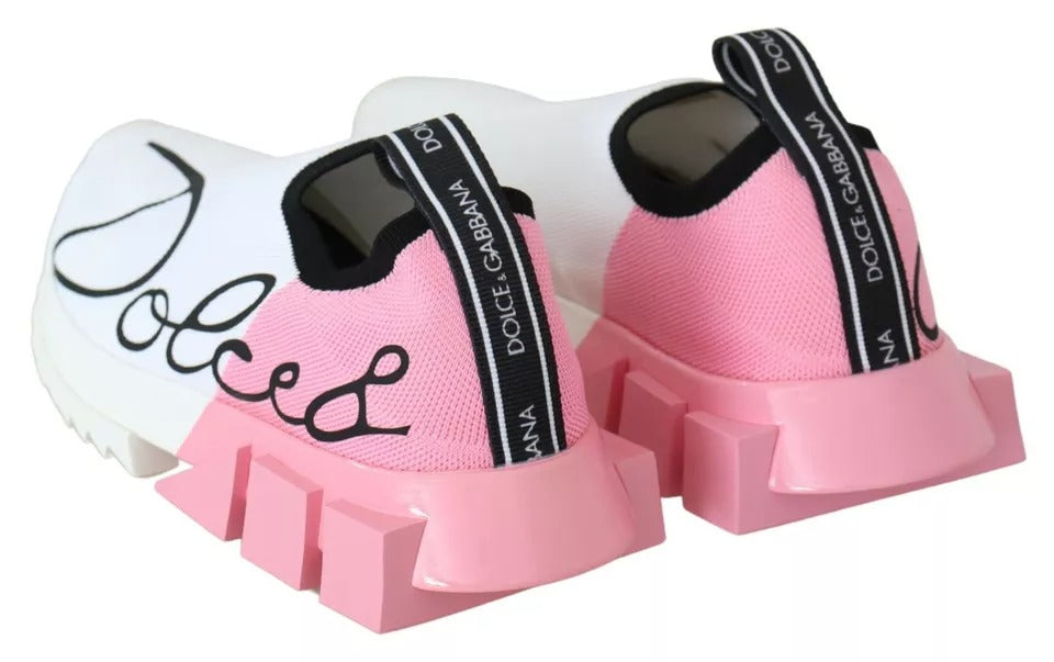 Dolce & Gabbana Pink White Logo Sorrento Sneakers Shoes by Dolce & Gabbana