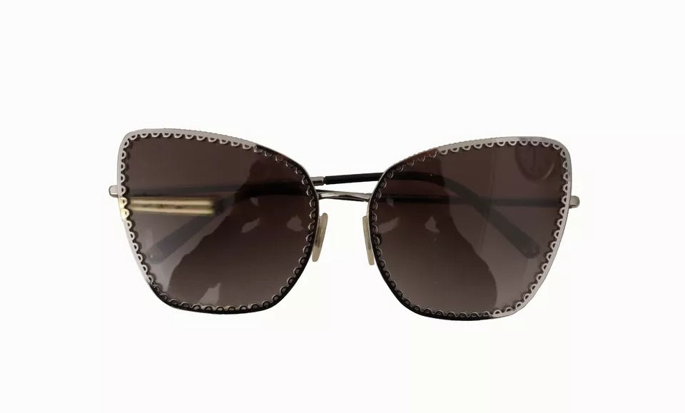 Dolce & Gabbana DG2212 Black Silver Oval Metal Frame Lace Logo Sunglasses by Dolce & Gabbana