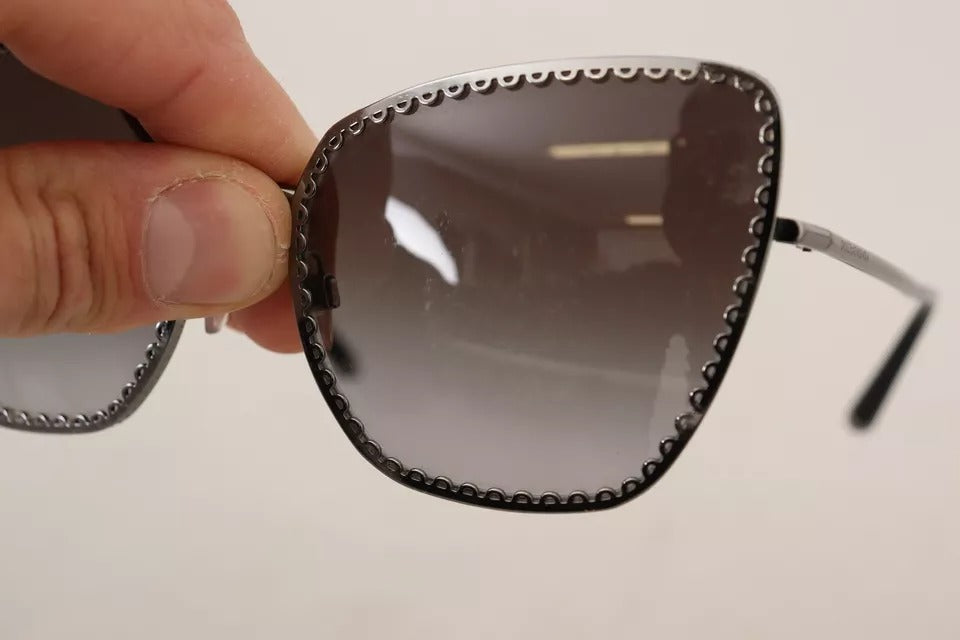 Dolce & Gabbana DG2212 Black Silver Oval Metal Frame Lace Logo Sunglasses by Dolce & Gabbana