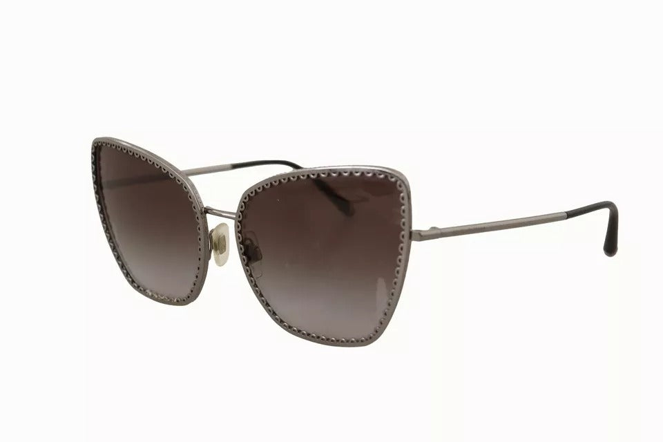 Dolce & Gabbana DG2212 Black Silver Oval Metal Frame Lace Logo Sunglasses by Dolce & Gabbana