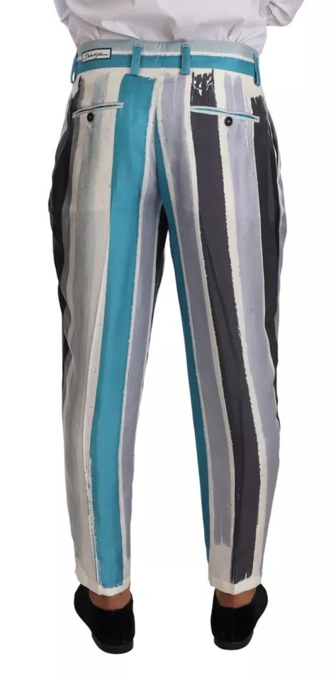 Dolce & Gabbana Multicolor Striped Silk Tapered Pants by Dolce & Gabbana