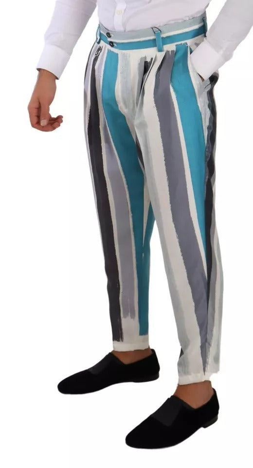 Dolce & Gabbana Multicolor Striped Silk Tapered Pants by Dolce & Gabbana