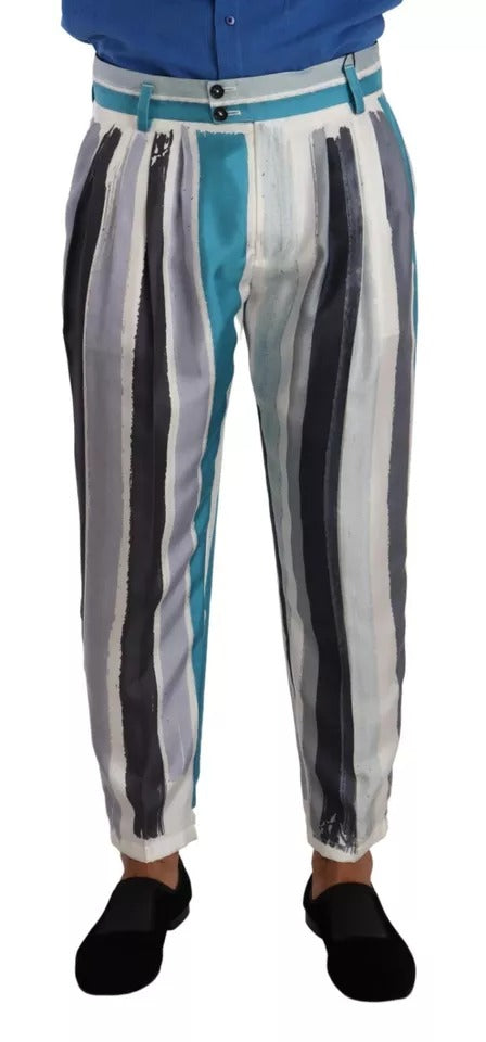 Dolce & Gabbana Multicolor Striped Silk Tapered Pants by Dolce & Gabbana