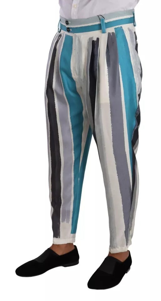 Dolce & Gabbana Multicolor Striped Silk Tapered Pants by Dolce & Gabbana