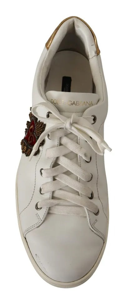 Dolce & Gabbana White Leather Heart Low Top Casual Sneakers Shoes by Dolce & Gabbana