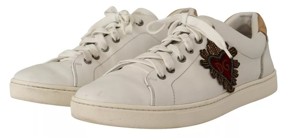 Dolce & Gabbana White Leather Heart Low Top Casual Sneakers Shoes by Dolce & Gabbana