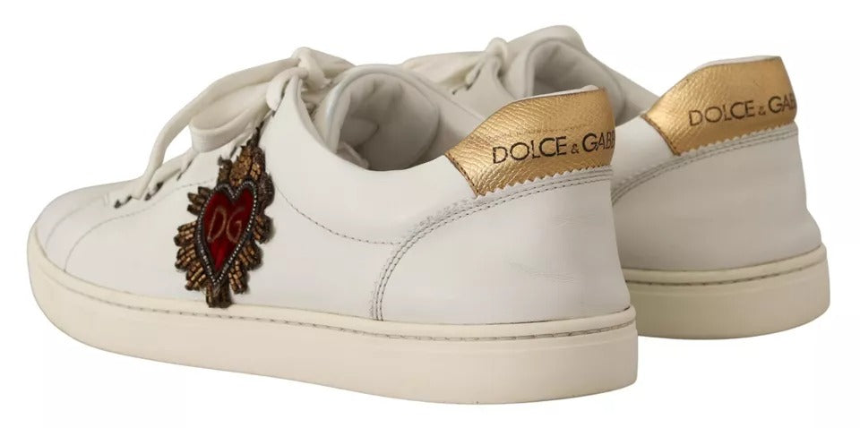 Dolce & Gabbana White Leather Heart Low Top Casual Sneakers Shoes by Dolce & Gabbana