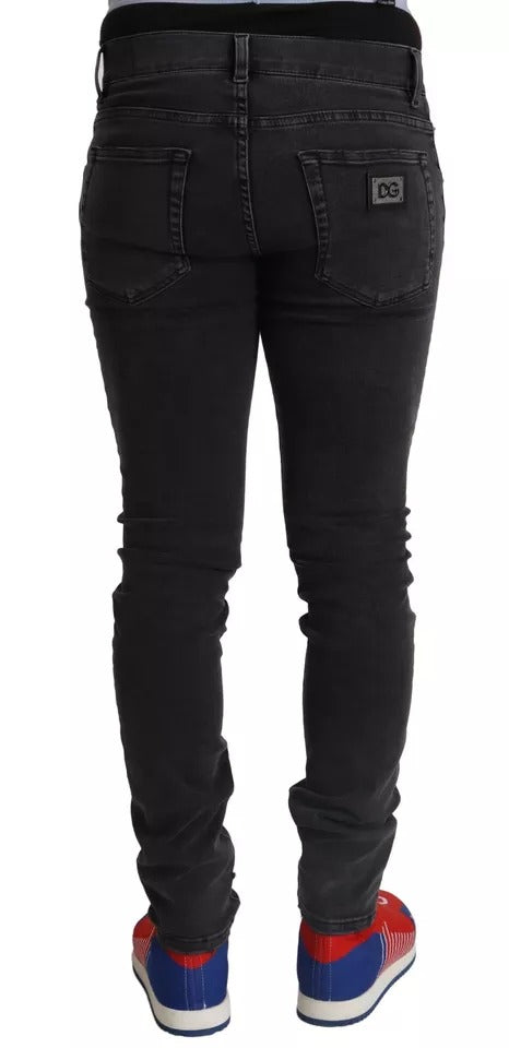 Dolce & Gabbana Gray Running Denim Stretch Logo Skinny Jeans by Dolce & Gabbana