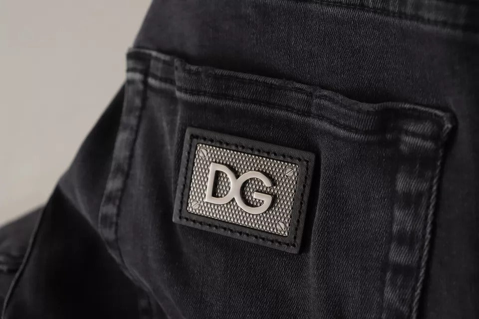 Dolce & Gabbana Gray Running Denim Stretch Logo Skinny Jeans by Dolce & Gabbana
