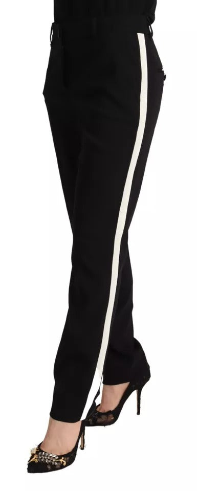 Dolce & Gabbana Black White Stripes Wool Tapered Pants by Dolce & Gabbana