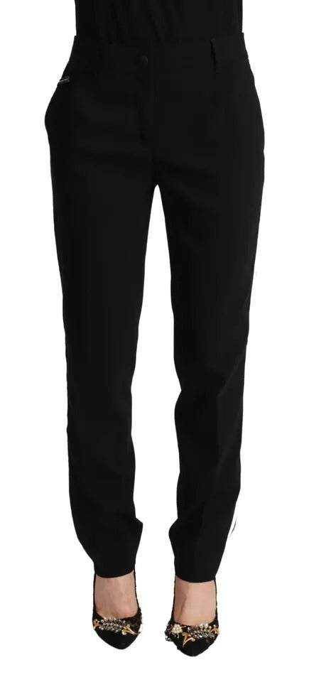 Dolce & Gabbana Black White Stripes Wool Tapered Pants by Dolce & Gabbana