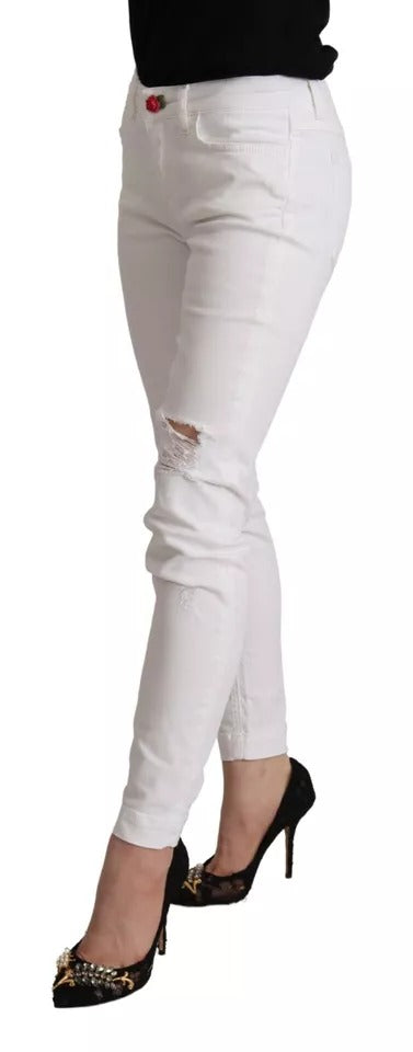 Dolce & Gabbana White Cotton Denim Pretty Slim Fit Jeans by Dolce & Gabbana