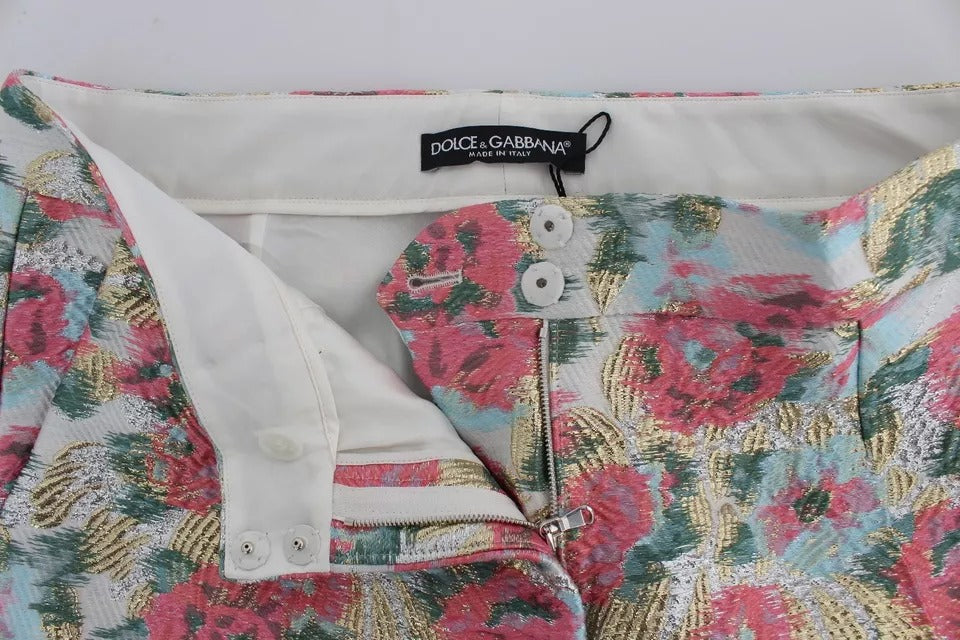 Dolce & Gabbana White Pink Floral Brocade Pants by Dolce & Gabbana