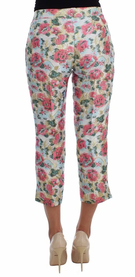 Dolce & Gabbana White Pink Floral Brocade Pants by Dolce & Gabbana