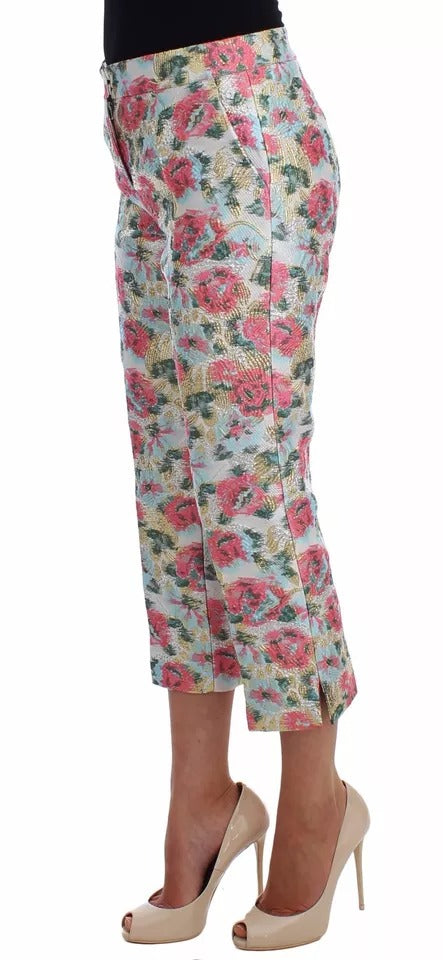Dolce & Gabbana White Pink Floral Brocade Pants by Dolce & Gabbana